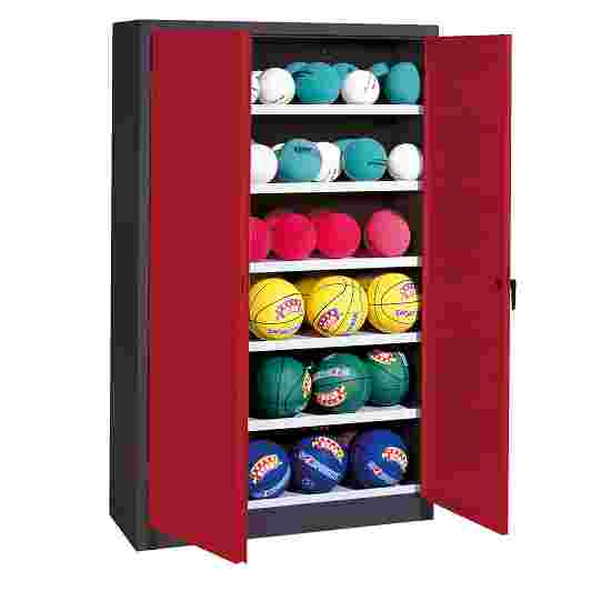 C+P Ballenkast (HxBxD195x93x50 cm, met plaatstaal vleugeldeuren, type 3) Robijnrood (RAL 3003), Antraciet (RAL 7021), Uniforme vergrendeling
