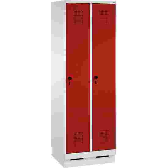 C+P Garderobekast/locker &quot;S 3000 Evolo&quot;, vakbreedte 30 cm, met sokkel 180x60x50 cm/ 2 vakken, Vuurrood (RAL 3000)