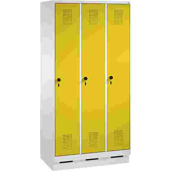 C+P Garderobekast/locker &quot;S 3000 Evolo&quot;, vakbreedte 30 cm, met sokkel 180x90x50 cm/ 3 vakken, Fel geel (RDS 080 80 60)