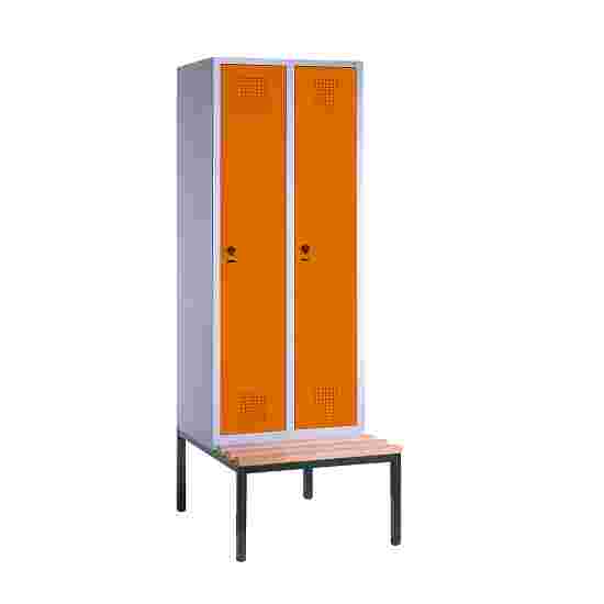 C+P Garderobekast/locker &quot;S 3000 Evolo&quot;, vakbreedte 30 cm, met zitbank 209x60x50 cm, Geel-oranje (RAL 2000), 2 vakken