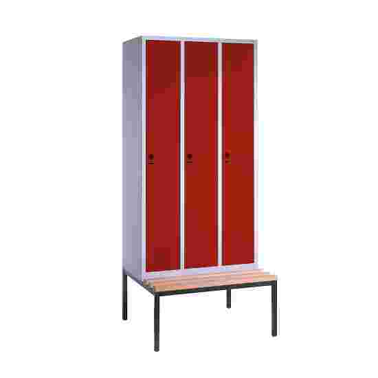 C+P Garderobekast/locker &quot;S 3000 Evolo&quot;, vakbreedte 30 cm, met zitbank 209x90x50 cm, Vuurrood (RAL 3000), 3 vakken