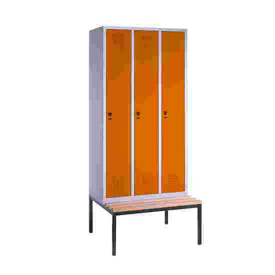 C+P Garderobekast/locker &quot;S 3000 Evolo&quot;, vakbreedte 30 cm, met zitbank 209x90x50 cm, Geel-oranje (RAL 2000), 3 vakken