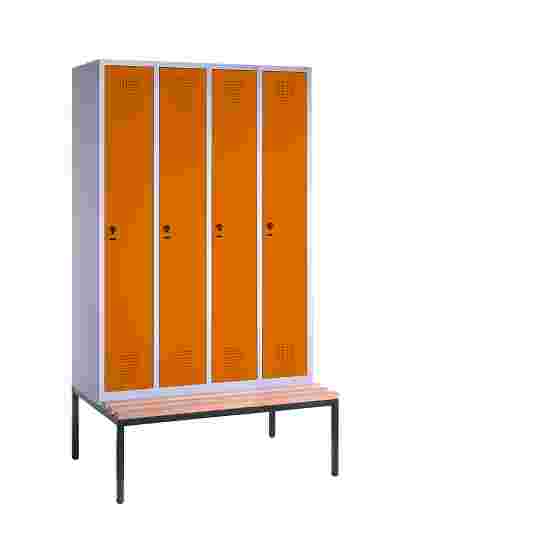 C+P Garderobekast/locker &quot;S 3000 Evolo&quot;, vakbreedte 30 cm, met zitbank 209x120x50 cm, Geel-oranje (RAL 2000), 4 vakken