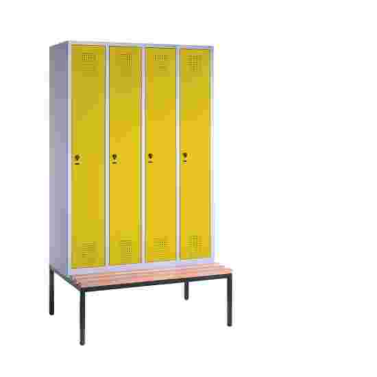 C+P Garderobekast/locker &quot;S 3000 Evolo&quot;, vakbreedte 30 cm, met zitbank 209x120x50 cm, Fel geel (RDS 080 80 60), 4 vakken