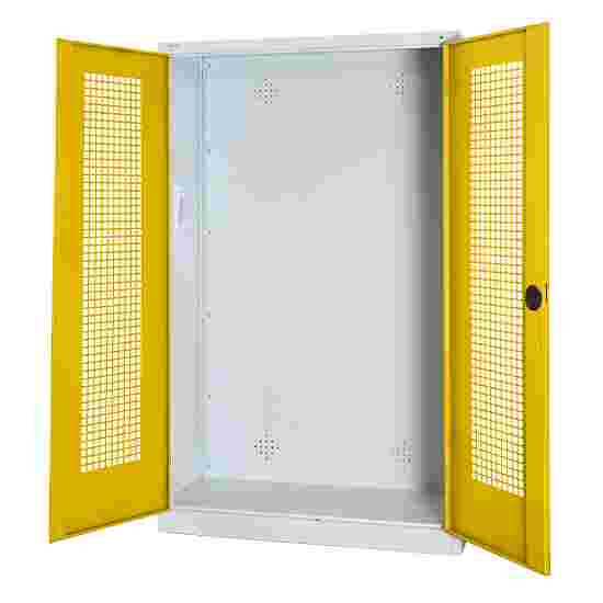 C+P Modulaire sportmateriaalkast (HxBxD195x120x50 cm, met geperforeerde plaatstaal vleugeldeuren) Fel geel (RDS 080 80 60), Lichtgrijs (RAL 7035), Uniforme vergrendeling, Ergo-Lock handgreep