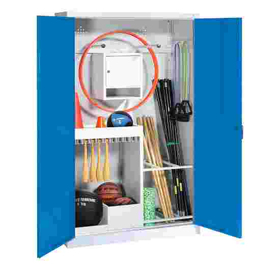C+P Sportmateriaalkast (HxBxD 195x120x50 cm, met massief plaatstalen-vleugeldeuren Type 1) Gentiaanblauw (RAL 5010), Lichtgrijs (RAL 7035), Afzonderlijk slot per kast, Handvat
