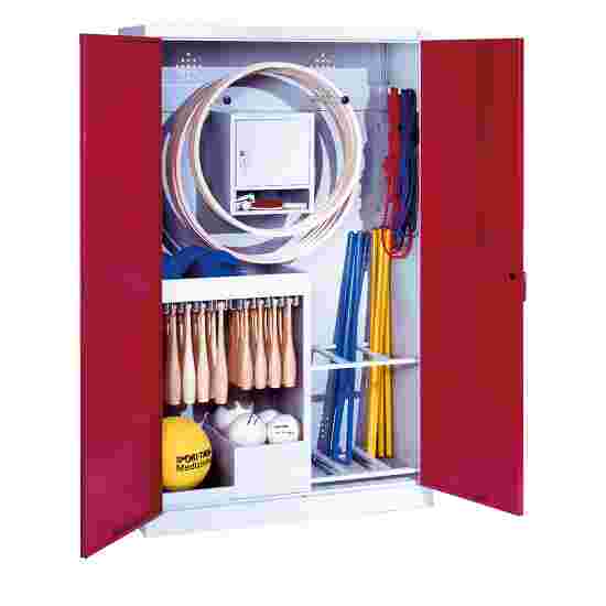 C+P Sportmateriaalkast (HxBxD 195x120x50 cm, met massief plaatstalen-vleugeldeuren Type 1) Robijnrood (RAL 3003), Lichtgrijs (RAL 7035), Afzonderlijk slot per kast, Handvat