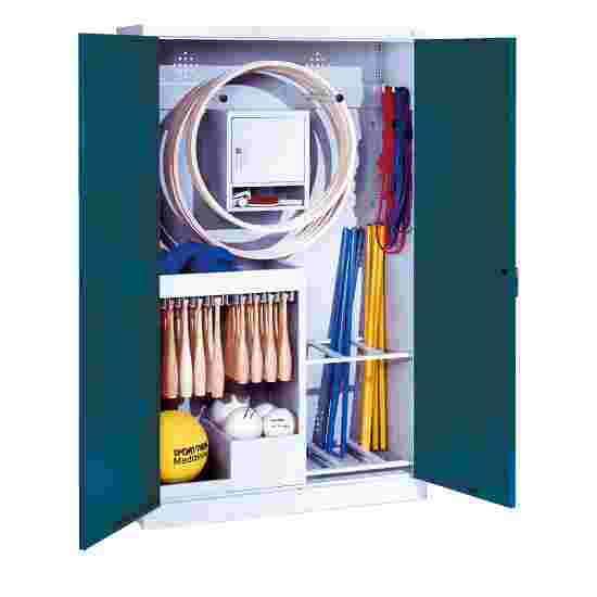 C+P Sportmateriaalkast (HxBxD 195x120x50 cm, met massief plaatstalen-vleugeldeuren Type 1) Gentiaanblauw (RAL 5010), Lichtgrijs (RAL 7035), Uniforme vergrendeling, Handvat