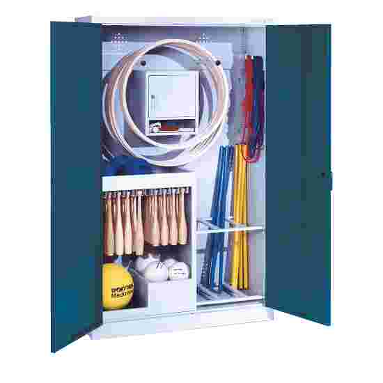 C+P Sportmateriaalkast (HxBxD 195x120x50 cm, met massief plaatstalen-vleugeldeuren Type 1) Gentiaanblauw (RAL 5010), Lichtgrijs (RAL 7035), Uniforme vergrendeling, Ergo-Lock handgreep