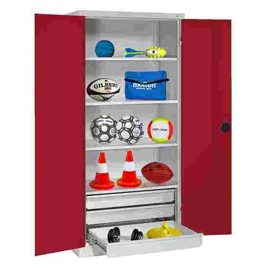 C+P Sportmateriaalkast Robijnrood (RAL 3003), Lichtgrijs (RAL 7035), Afzonderlijk slot per kast, Ergo-Lock handgreep