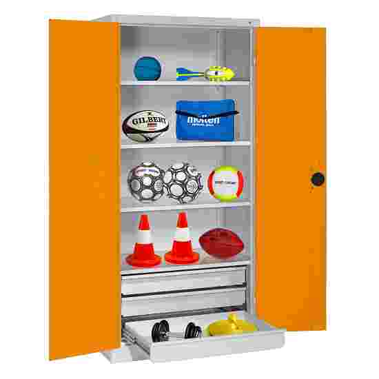 C+P Sportmateriaalkast Geel-oranje (RAL 2000), Lichtgrijs (RAL 7035), Afzonderlijk slot per kast, Ergo-Lock handgreep
