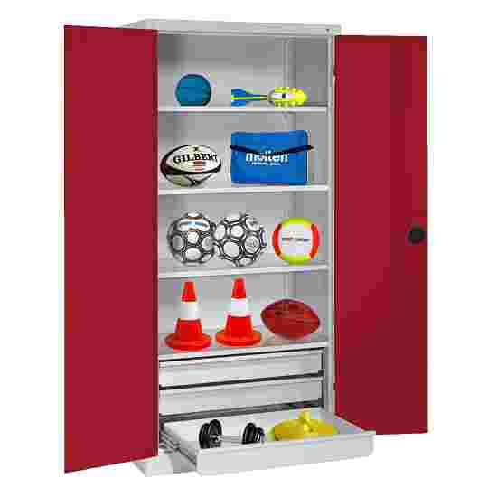 C+P Sportmateriaalkast Robijnrood (RAL 3003), Lichtgrijs (RAL 7035), Uniforme vergrendeling, Handvat