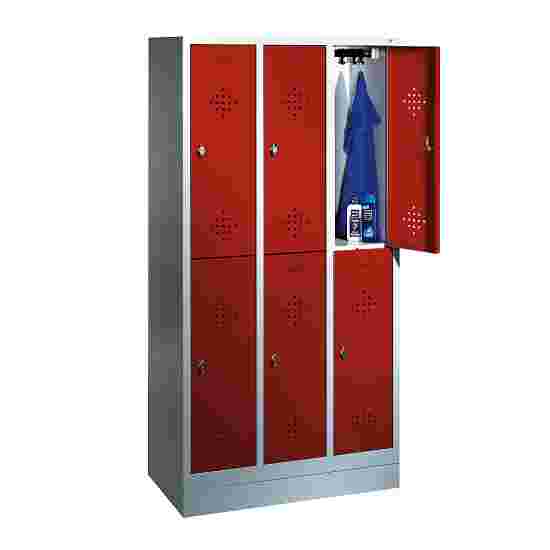 Dubbele garderobekast &quot;S 2000 Classic&quot; met 150 mm hoge poten 180x120x50 cm/ 6 vakken, Vuurrood (RAL 3000)