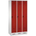C+P Garderobekast/locker "S 3000 Evolo", vakbreedte 30 cm, met sokkel 180x90x50 cm/ 3 vakken, Vuurrood (RAL 3000)
