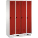 C+P Garderobekast/locker "S 3000 Evolo", vakbreedte 30 cm, met sokkel 180x120x50 cm/ 4 vakken, Vuurrood (RAL 3000)