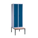 C+P Garderobekast/locker "S 3000 Evolo", vakbreedte 30 cm, met zitbank 209x60x50 cm, Gentiaanblauw (RAL 5010), 2 vakken