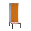 C+P Garderobekast/locker "S 3000 Evolo", vakbreedte 30 cm, met zitbank 209x60x50 cm, Geel-oranje (RAL 2000), 2 vakken