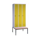 C+P Garderobekast/locker "S 3000 Evolo", vakbreedte 30 cm, met zitbank 209x90x50 cm, Fel geel (RDS 080 80 60), 3 vakken