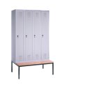 C+P Garderobekast/locker "S 3000 Evolo", vakbreedte 30 cm, met zitbank 209x120x50 cm, Lichtgrijs (RAL 7035), 4 vakken