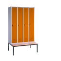 C+P Garderobekast/locker "S 3000 Evolo", vakbreedte 30 cm, met zitbank 209x120x50 cm, Geel-oranje (RAL 2000), 4 vakken
