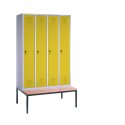 C+P Garderobekast/locker "S 3000 Evolo", vakbreedte 30 cm, met zitbank 209x120x50 cm, Fel geel (RDS 080 80 60), 4 vakken