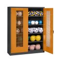 C+P Ballenkast (HxBxD195x150x50 cm, met geperforeerde plaatstaal vleugeldeuren, type 3) Geel-oranje (RAL 2000), Antraciet (RAL 7021), Uniforme vergrendeling, Ergo-Lock handgreep