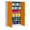 C+P Ballenkast (HxBxD195x120x40 cm, met geperforeerde plaatstaal vleugeldeuren, type 3) Geel-oranje (RAL 2000), Lichtgrijs (RAL 7035), Uniforme vergrendeling