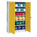 C+P Ballenkast (HxBxD195x120x40 cm, met geperforeerde plaatstaal vleugeldeuren, type 3) Fel geel (RDS 080 80 60), Lichtgrijs (RAL 7035), Uniforme vergrendeling