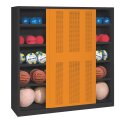 C+P Ballenkast (HxBxD195x190x60 cm, met geperforeerde plaatstaal vleugeldeuren, type 4) Geel-oranje (RAL 2000), Antraciet (RAL 7021), Uniforme vergrendeling