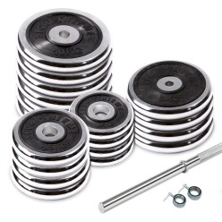 Verchroomde lange halterstang - Set 100kg