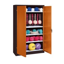 Sportmateriaalkast, hxbxd 195x120x50 cm, met vleugeldeuren van massief plaatstaal (type 2) Sienarood (RDS 050 40 50), Antraciet (RAL 7021)