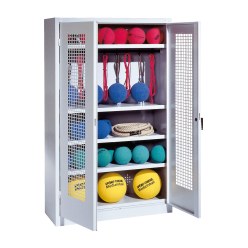 Sportmateriaalkast, hxbxd 195x120x50 cm, met vleugeldeuren van geperforeerde plaat (type 2) Lichtgrijs (RAL 7035), Lichtgrijs (RAL 7035)