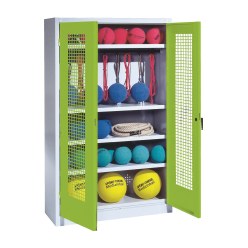 Sportmateriaalkast, hxbxd 195x120x50 cm, met vleugeldeuren van geperforeerde plaat (type 2) Viridiaangroen (RDS 110 80 60), Lichtgrijs (RAL 7035)