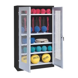 Sportmateriaalkast, hxbxd 195x120x50 cm, met vleugeldeuren van geperforeerde plaat (type 2) Lichtgrijs (RAL 7035), Antraciet (RAL 7021)