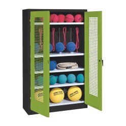 Sportmateriaalkast, hxbxd 195x120x50 cm, met vleugeldeuren van geperforeerde plaat (type 2) Viridiaangroen (RDS 110 80 60), Antraciet (RAL 7021)