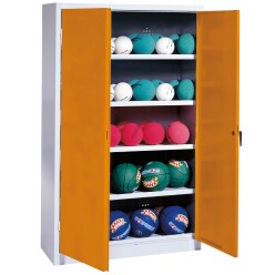 Ballenkast, hxbxd 195x150x50 cm, met vleugeldeuren van massief plaatstaal (type 3) Geel-oranje (RAL 2000), Lichtgrijs (RAL 7035)