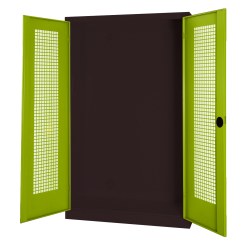 Modulaire sportmateriaalkast, hxbxd 195x120x50 cm, met vleugeldeuren van geperforeerd plaatstaal Viridiaangroen (RDS 110 80 60), Antraciet (RAL 7021)