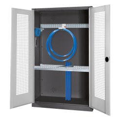 Modulaire sportmateriaalkast met basisuitrusting, hxbxd 195x120x50 cm, met vleugeldeuren van geperforeerd plaatstaal Lichtgrijs (RAL 7035), Antraciet (RAL 7021)