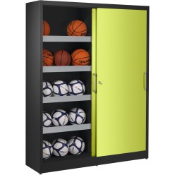Ballenkast, hxbxd 195x120x50 cm, met schuifdeuren van massief plaatstaal (type 4) Viridiaangroen (RDS 110 80 60), Antraciet (RAL 7021)