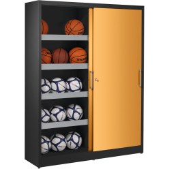 Ballenkast, hxbxd 195x120x50 cm, met schuifdeuren van massief plaatstaal (type 4) Geel-oranje (RAL 2000), Antraciet (RAL 7021)