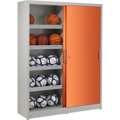 Ballenkast, hxbxe 195x190x60 cm, met schuifdeuren van massief plaatstaal (type 4) Sienarood (RDS 050 40 50), Lichtgrijs (RAL 7035)