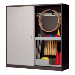 Sportmateriaalkast, hxbxd 195x190x60 cm, met schuifdeuren van massief plaatstaal (type 5) Gentiaanblauw (RAL 5010), Lichtgrijs (RAL 7035)