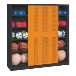 C+P Ballenkast (hxbxd 195x120x50 cm, met geperforeerde plaatstalen schuifdeuren, type 4) Lichtgrijs (RAL 7035), Lichtgrijs (RAL 7035), Afzonderlijk slot per kast