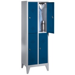 Dubbele garderobekast "S 2000 Classic" met 150 mm hoge poten Lichtgrijs (RAL 7035), 185x81x50 cm/ 4 vakken