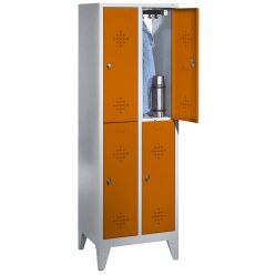 Dubbele garderobekast "S 2000 Classic" met 150 mm hoge poten Lichtgrijs (RAL 7035), 185x81x50 cm/ 4 vakken