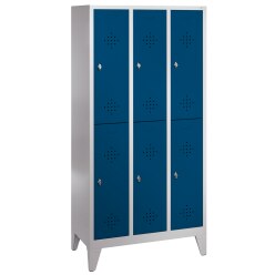 Dubbele garderobekast "S 2000 Classic" met 150 mm hoge poten Lichtgrijs (RAL 7035), 185x81x50 cm/ 4 vakken