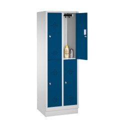Dubbele garderobekast "S 2000 Classic" met 150 mm hoge poten Lichtgrijs (RAL 7035), 180x61x50 cm/ 4 vakken